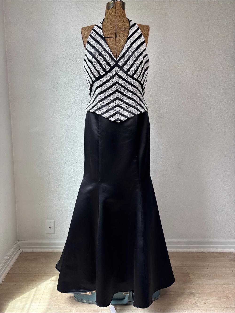 Xcite Prom Black and White Halter Mermaid Gown